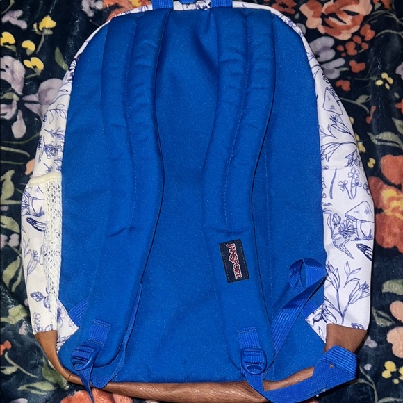 Jansport Blue and Brown Backpack with Floral Design BNWT - Picture 5 of 10
